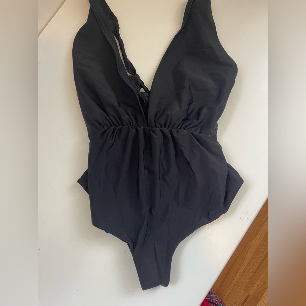 Tori Praver Swim One Piece, High Cut with Tie back, Size Medium